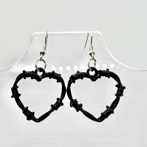 Handmade Jewelry - Barbed Heart Earrings - Barb Wire Accessories - Heart Accessory - Black Goth Gif